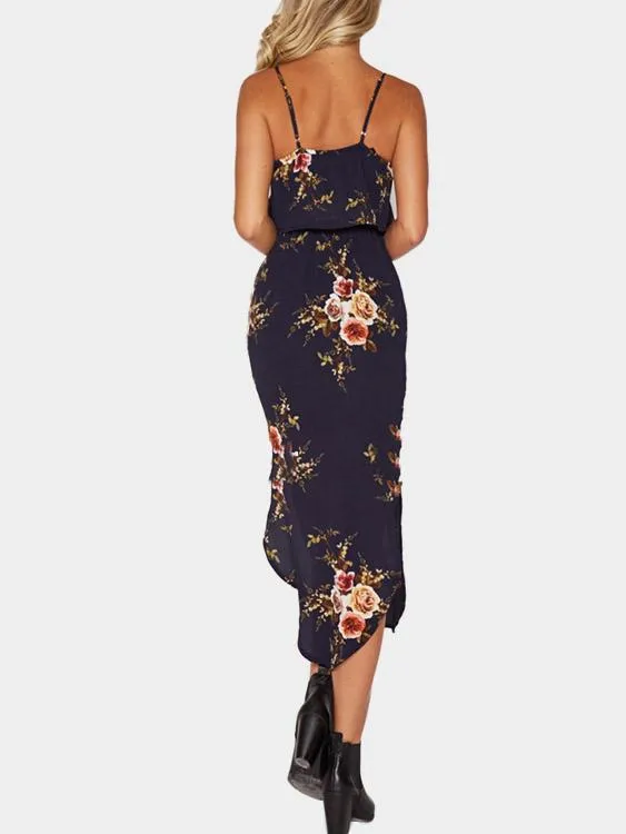 Wholesale Navy Sleeveless Floral Print Dresses
