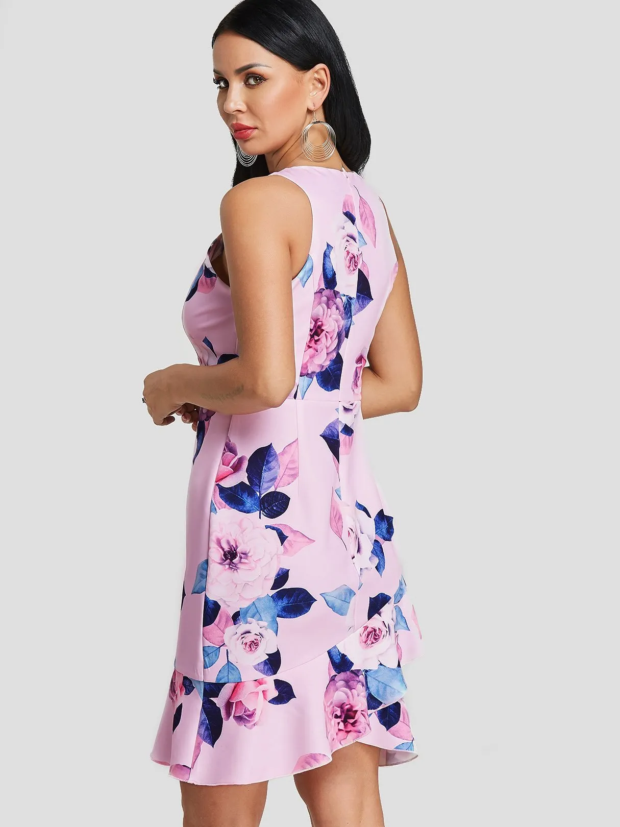 Wholesale Round Neck Floral Print Dress