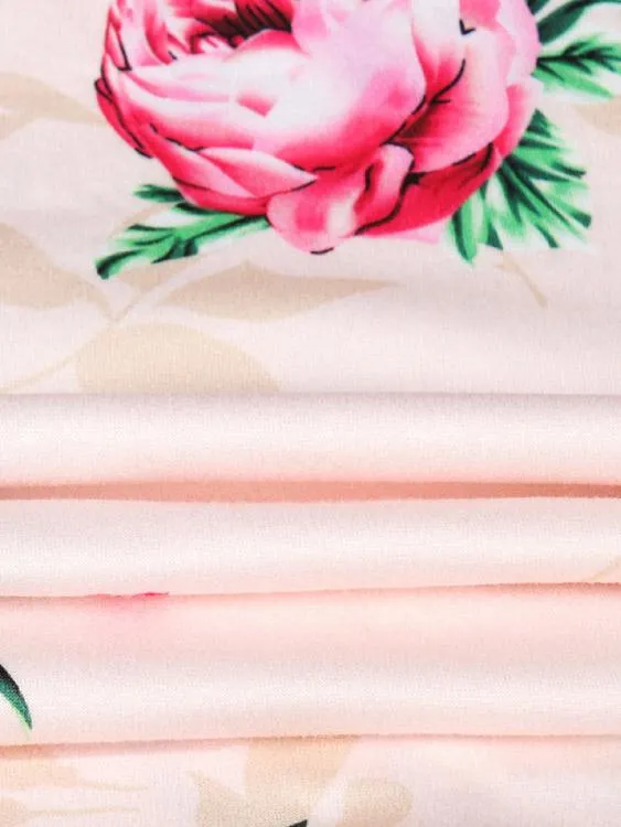 Wholesale Round Neck Half Sleeve Floral Print Curved Hem Dresses