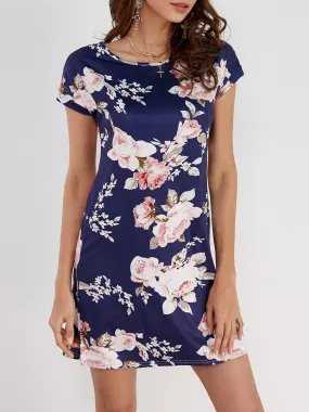 Wholesale Round Neck Short Sleeve Curved Hem Dresses